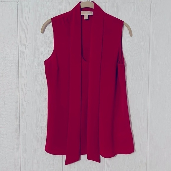 Michael Kors red shell sleeveless tie blouse 0P - Picture 1 of 4